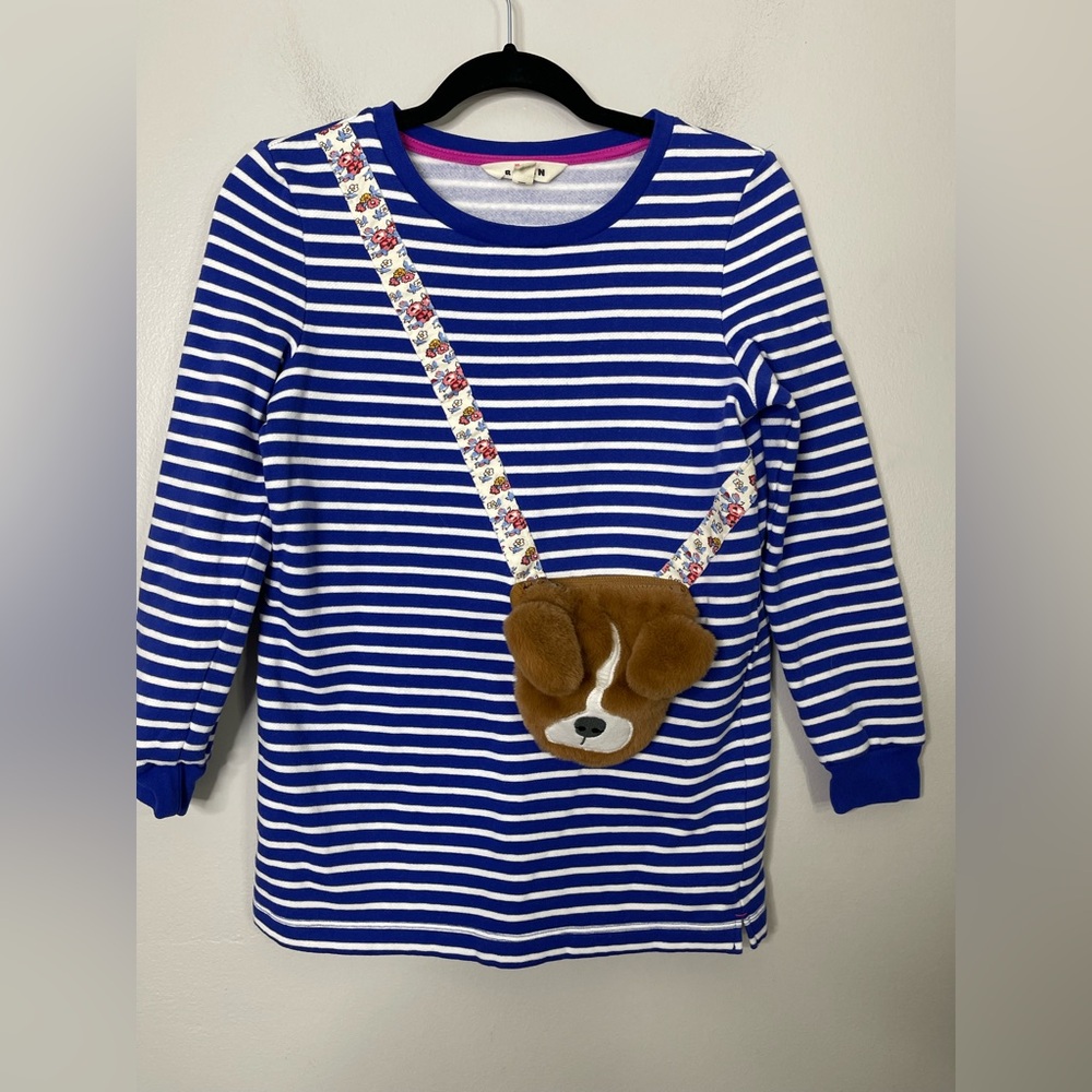 Mini Boden NWOT Appliqué Pocket Tunic Dress Fleece Teddy Bear 11-12 - Picture 2 of 6